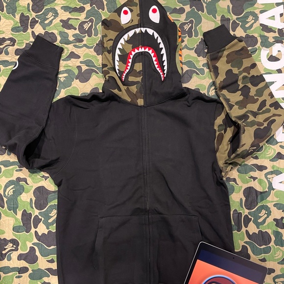 bape jacket half camo half black